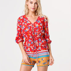 Floral Print Drawstring Waist Romper Jumpsuit Casual Half Sleeve Button Romper