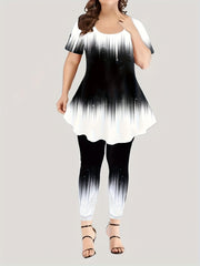 Women's 2 Piece Set - 3D Print Peplum Top & Leggings
