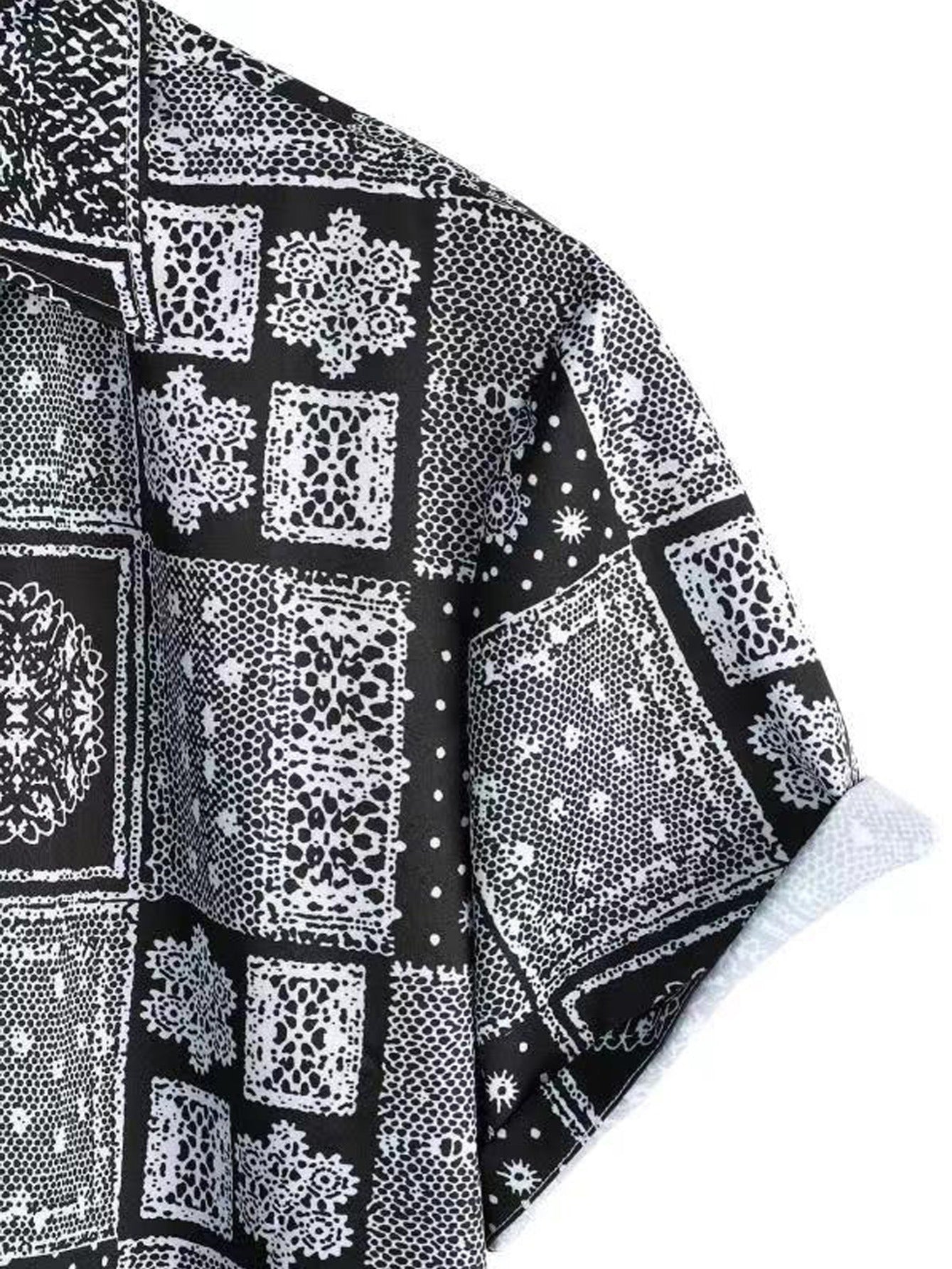 Vintage Geo Print Men Crop Collar Blouse