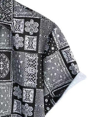 Vintage Geo Print Men Crop Collar Blouse