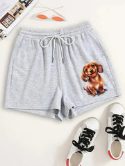 Women's Plus Dog Print Drawstring Pajama Shorts