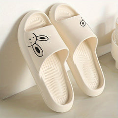 Women's Rabbit Printed Indoor Bath Slippers Open Toe Non Slip House Slippers