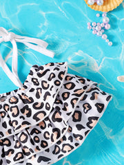 Baby Girl's Leopard Print Swimsuit Set Layered Cami Top & Shorts