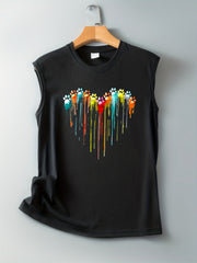Colorful Paw Print Crew Neck Tank Top Women's Clothing