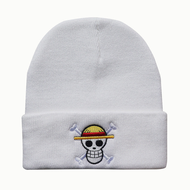1pc One Piece Anime Embroidered Knitted Hat Men's Warm Wool Hat