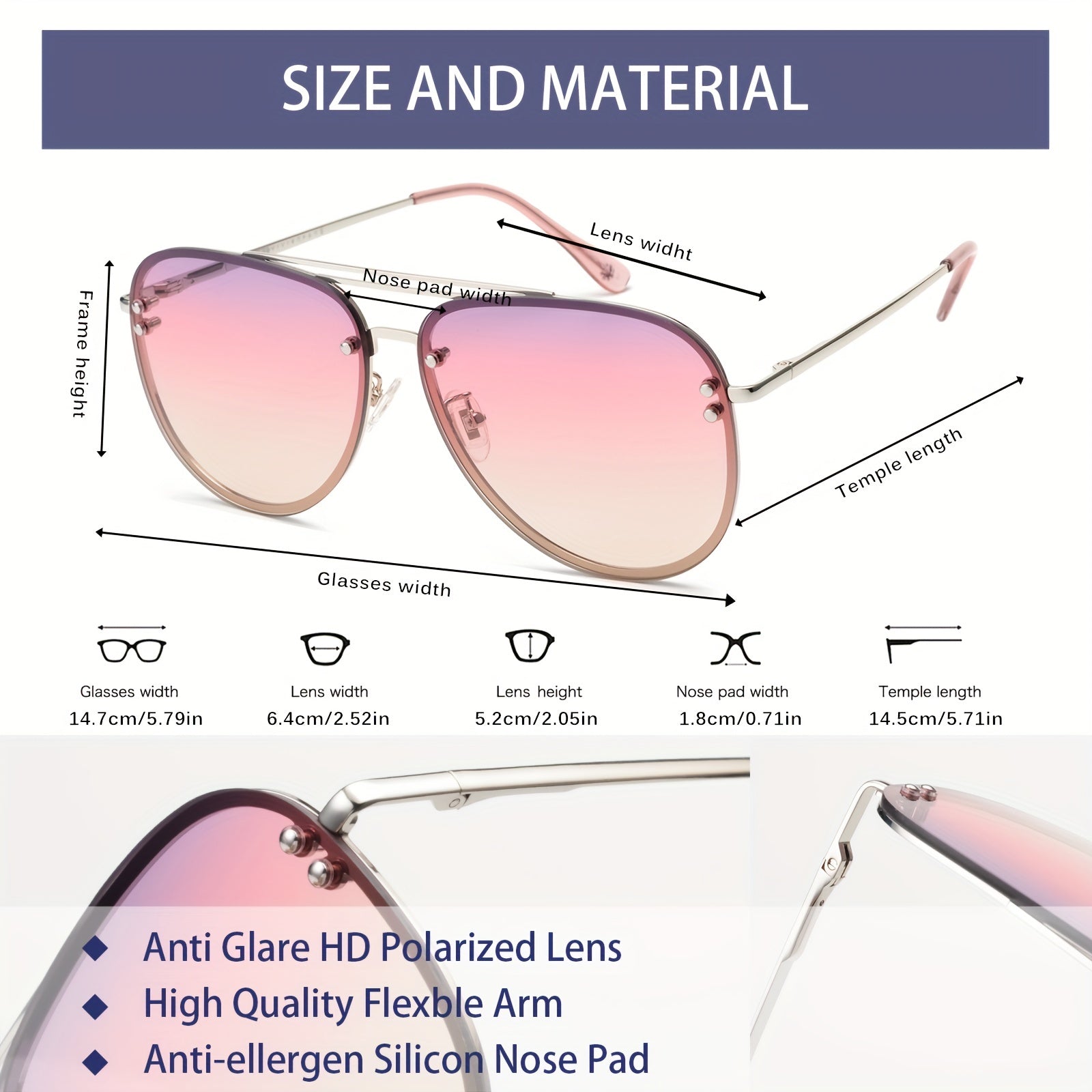 OUWEN Oversized Aviator Sunglasses Womens Gradient Pink UV Protection