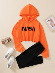 2pcs Baby Girls Crop Hoodie & Pant Set Kids Clothes