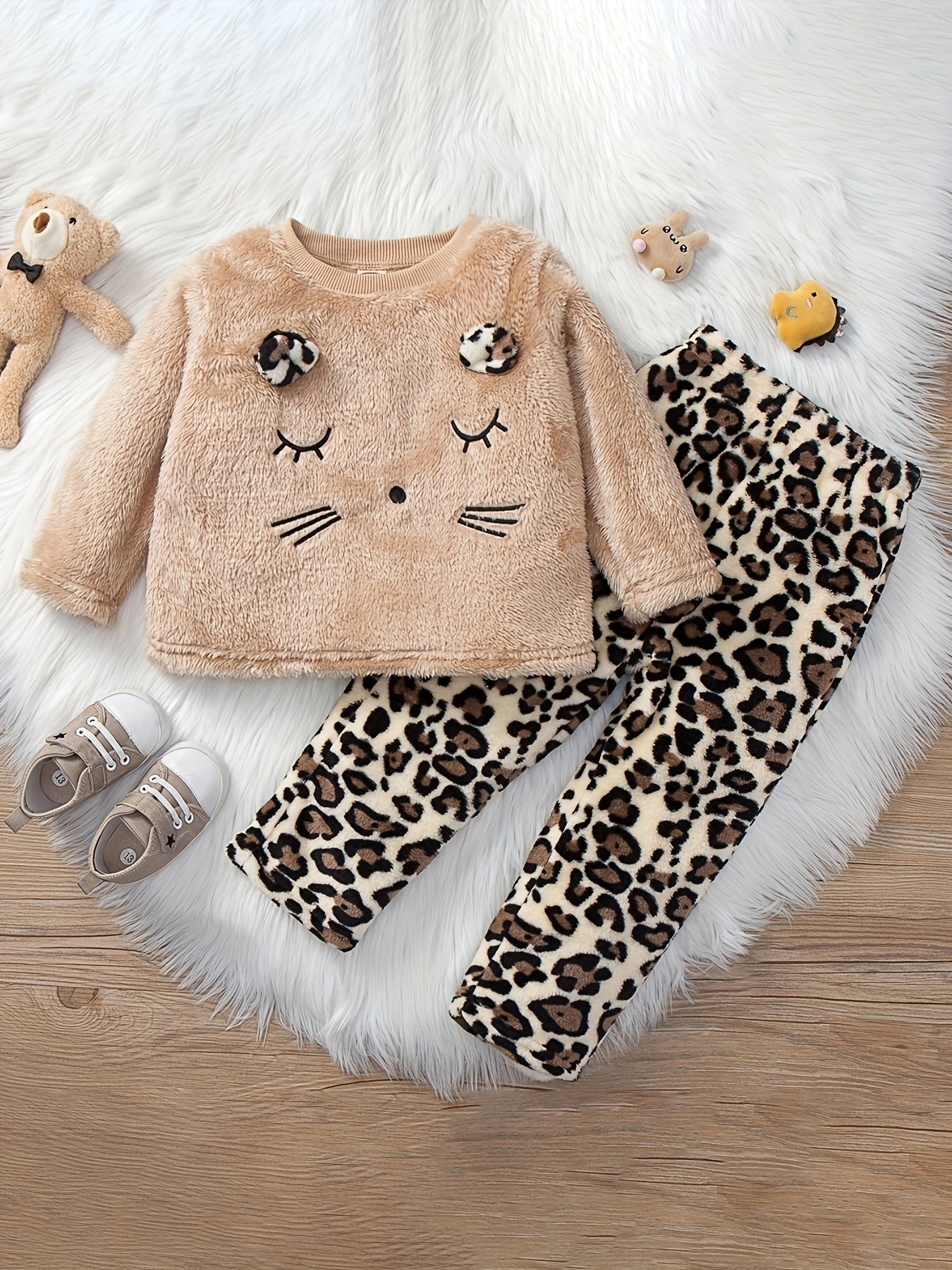 Toddler Fleece Pajamas 2pcs Top & Pants Set Flannel PJ Set Girl's Louangewear