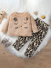 Toddler Fleece Pajamas 2pcs Top & Pants Set Flannel PJ Set Girl's Louangewear