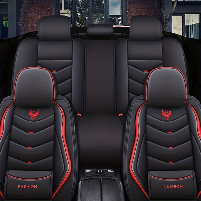 5 seat Full Coverage Faux Leather Car Universal Seat Cover with Waist Support