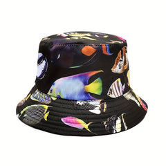 Underwater Fish Print Fisherman Hat Men's Spring Summer Double Sided