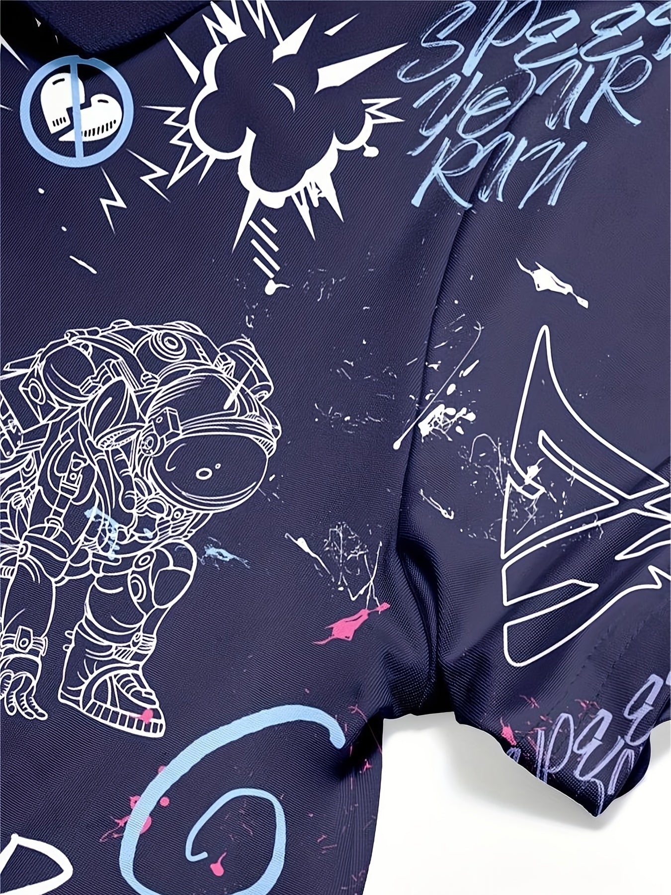 Graffiti Print Boys Creative Polo Shirt Casual Lightweight Short Sleeve Tee Tops