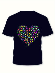 3D Colorful Heart Graphic T-shirt Breathable Tees Summer Gift