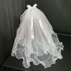 Romantic Bridal Wedding Veil with Bow Soft Tulle Cape Shawl for Bride