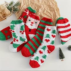 6 Pairs Christmas Fuzzy Socks Winter Warm Cartoon Socks Gift Stockings