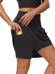 High Rise Stretchy Tennis Skort With Pockets