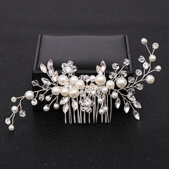 Faux Pearl & Rhinestone Wedding Silvery Hair Comb Bridal Hair Barrette