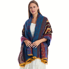 Thick Warm Shawl National Geometric Pattern Blanket Outdoor Cape