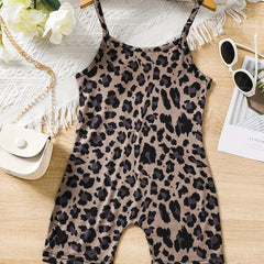 Toddler Girls Leopard Graphic Cami Rompers Kids Summer Clothes