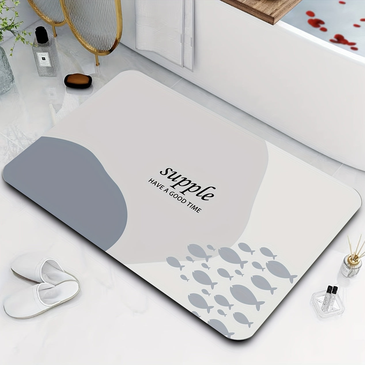 Geometric Pattern Floor Mat Soft Bath Rug Diatom Mud Bath Mat Absorbent Carpet