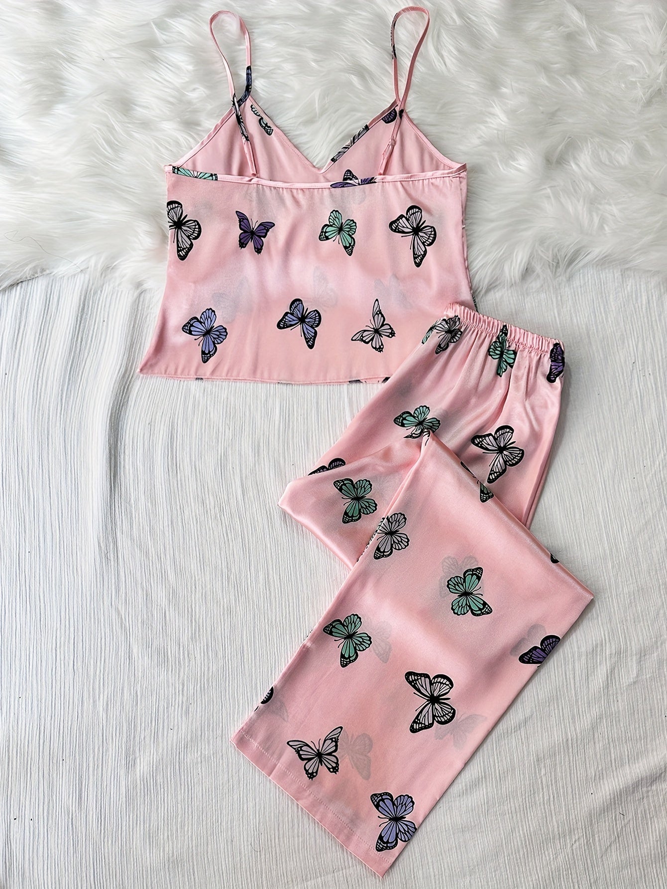 Butterfly Print Pajama Set V Neck Sleeveless Cami Top & Lounge Pants