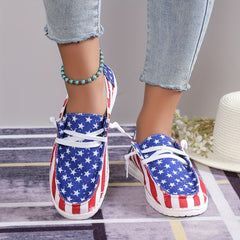 Women's Star & Striped Pattern Sneakers Lightweight Lace Up Canvas Shoes Casual