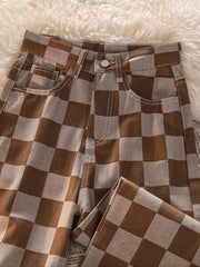 Men's Casual Plaid Loose Straight Cotton Jeans For Christmas