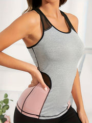 Mesh Contrast Sleeveless Yoga Tank Top