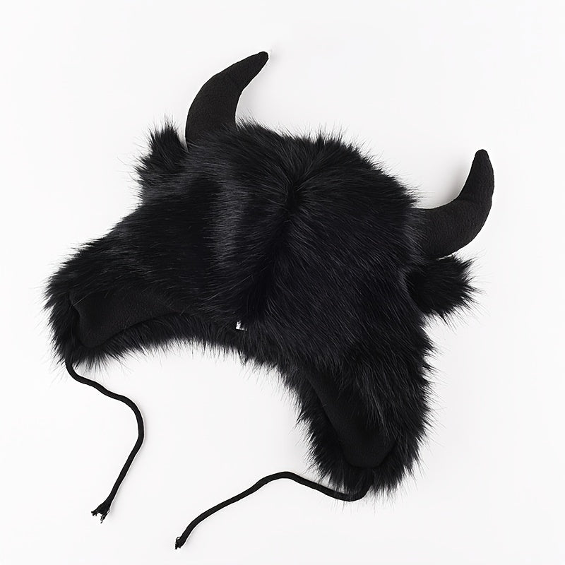 Halloween Ox Horn Plush Hat Winter Warm Ear Protection Windproof Hat