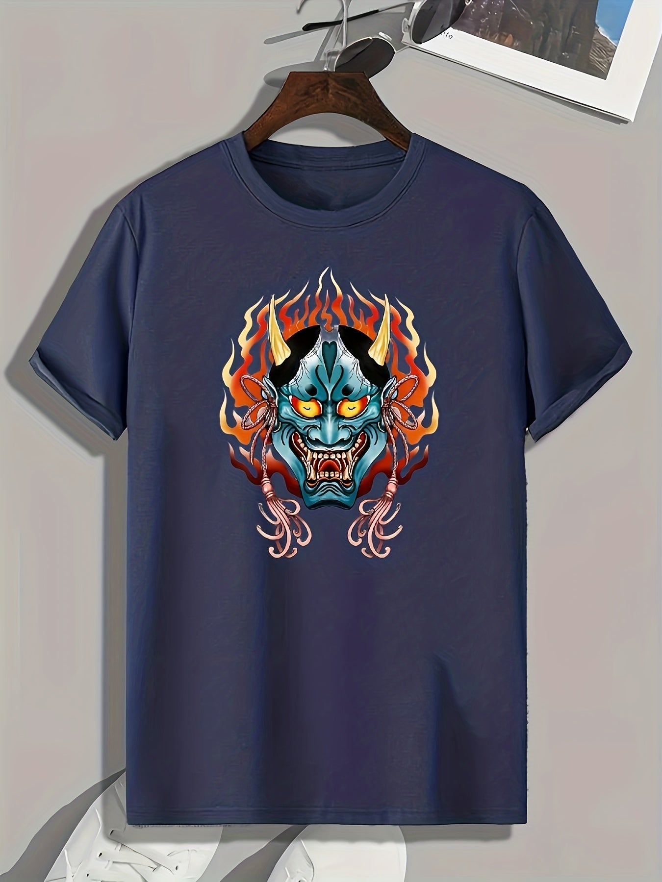 Demon Print Men's Comfy T-shirt for Outdoor Summer