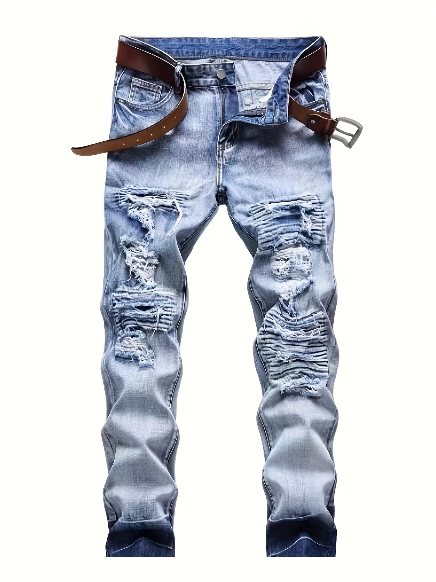 Slim Fit Ripped Jeans Men's Casual Street Style Distressed Denim Pants