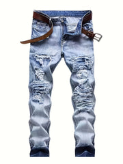 Slim Fit Ripped Jeans Men's Casual Street Style Distressed Denim Pants
