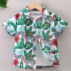 Hawaii Tropical Leaf And Animals Print Boys Shirt