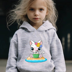 Cartoon Cat & Coconut Print Hoodie & Pants Set, Girl's Sporty Clothes