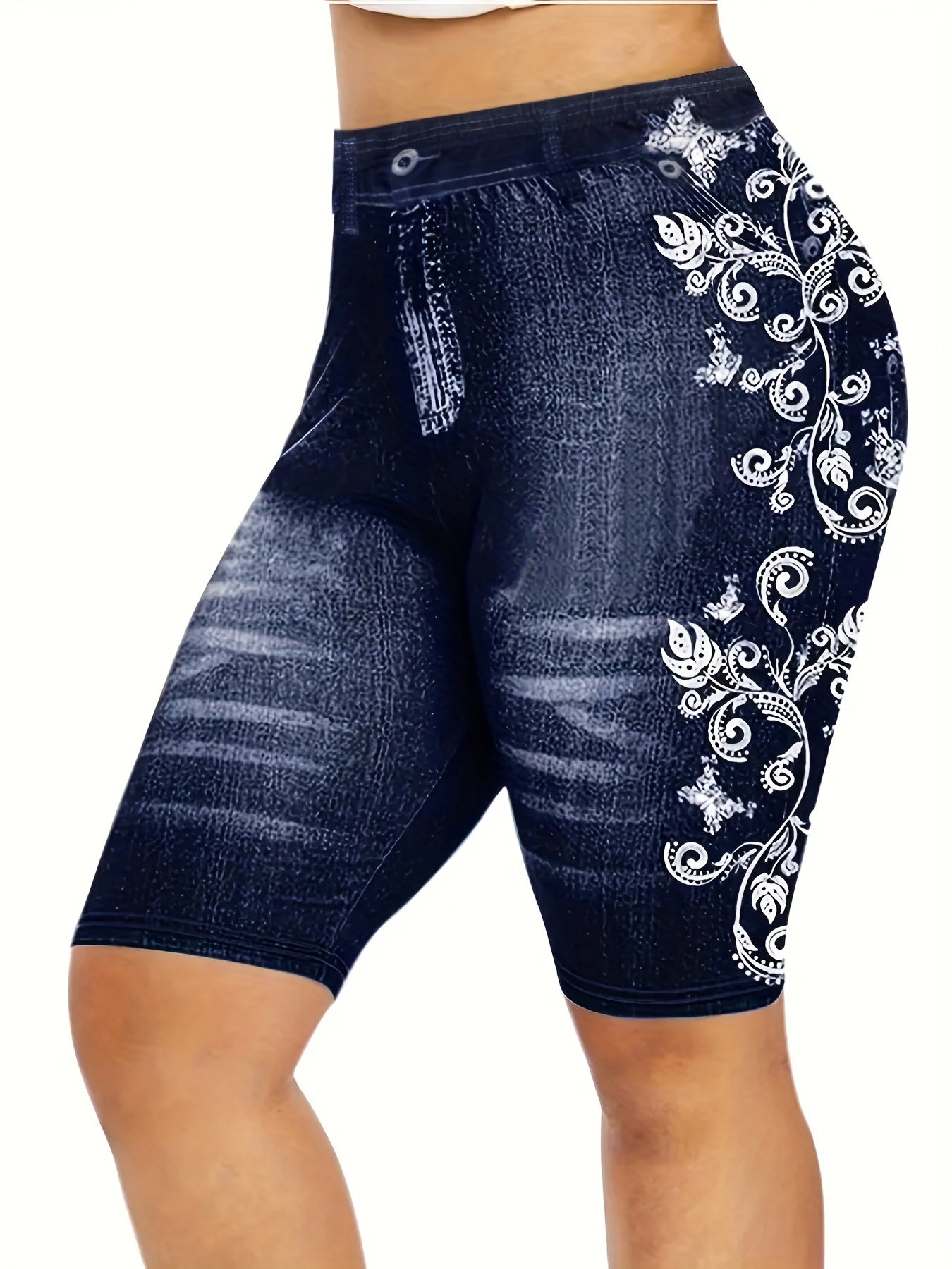 Casual Shorts Women's Floral Print Stretch Skinny Fit Short Leggings