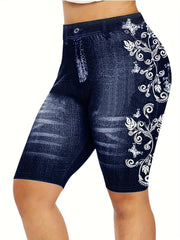 Casual Shorts Women's Floral Print Stretch Skinny Fit Short Leggings