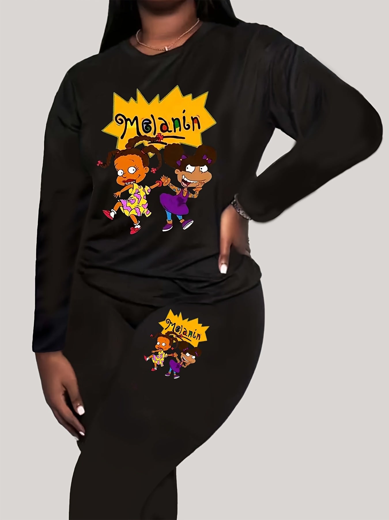 Women's Casual 2 Piece Set Letter & Cartoon Print Top & Leggings