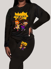 Women's Casual 2 Piece Set Letter & Cartoon Print Top & Leggings
