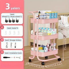 4 Tier 3 Tier Small Cart Rack Floor Living Room with Wheels