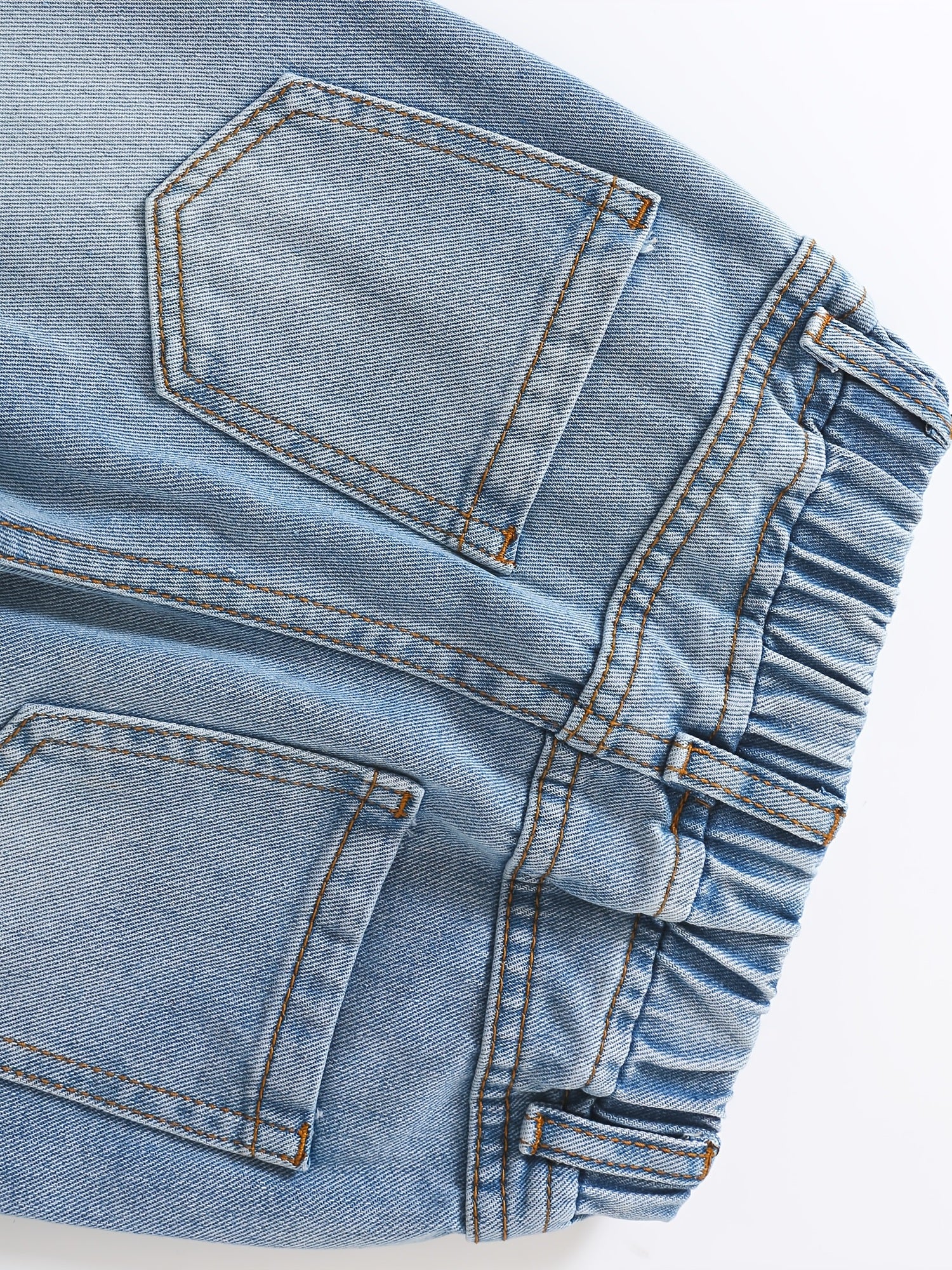 Girls' Cotton Slim Jeans Elastic Waist Ripped Jeans