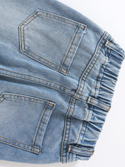 Girls' Cotton Slim Jeans Elastic Waist Ripped Jeans