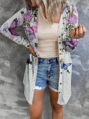 Floral Print Long Sleeve Cover Up