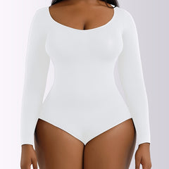 Women's Boat Neck Bodysuit Long Sleeve Thong Jumpsuit