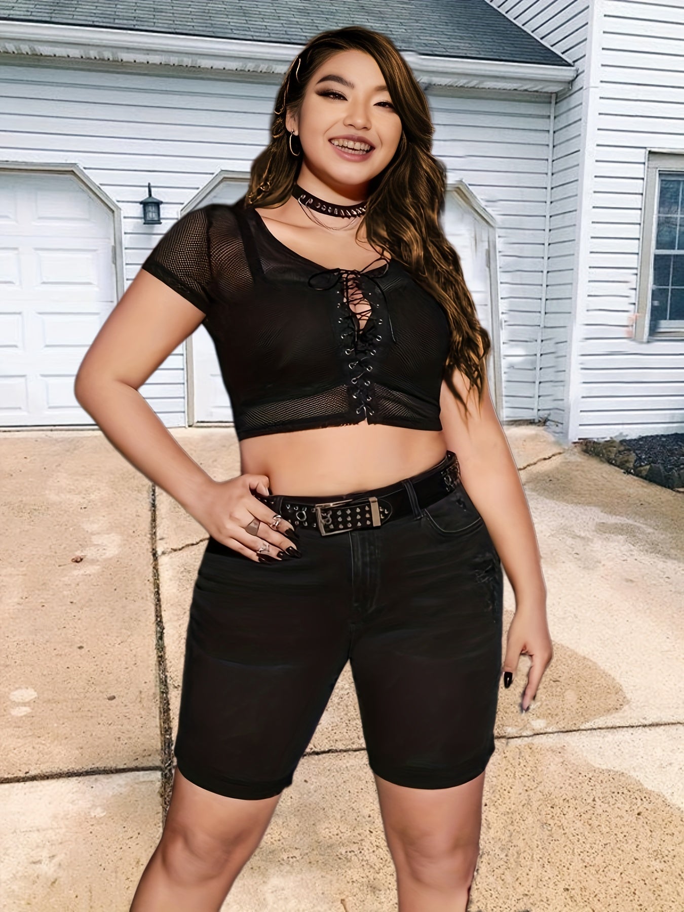 Women's Plus Ripped High Rise Denim Shorts