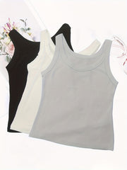 3pcs Ribbed Tank Tops Crew Neck All match Women's Lingerie