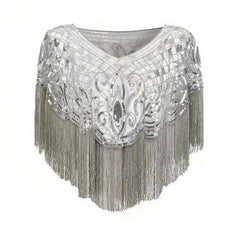Glitter Tassel Shawl Sequin Embroidery Wrap Decorative Dress Cape Bridal Shawl