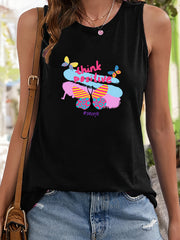 Butterfly & Letter Print Sleeveless Sports Vest Women's Casual Tops