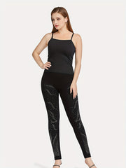 Floral Rhinestone Skinny Leggings Women's Clothing