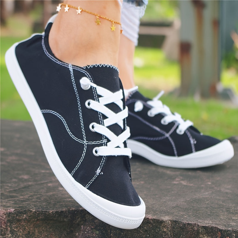 Women's Canvas Lace-Up Low Top Casual Walking Shoes Round Toe Footwear