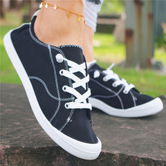 Women's Canvas Lace-Up Low Top Casual Walking Shoes Round Toe Footwear